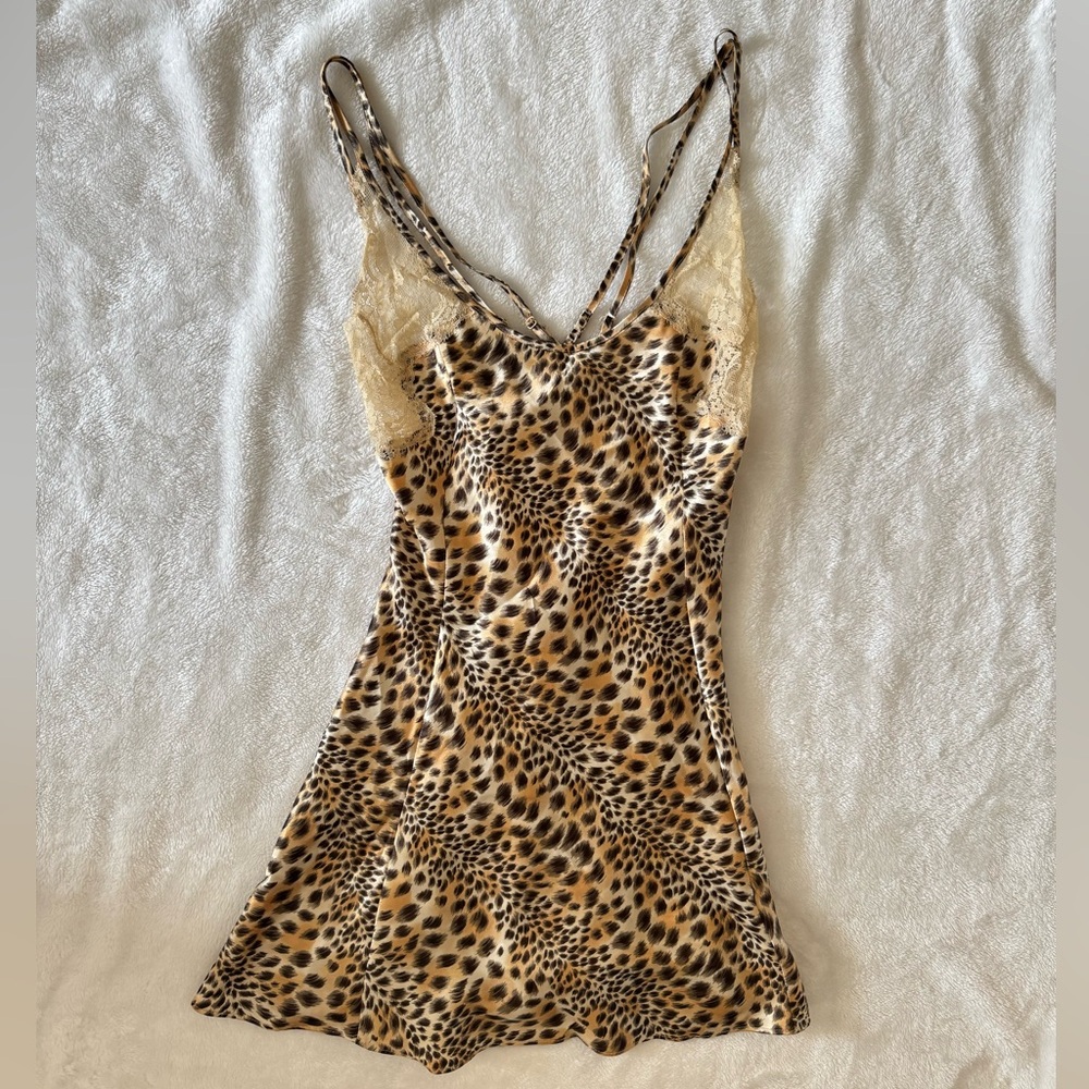 Victorious Secret Leopard Print Lace Trim Slip Dress